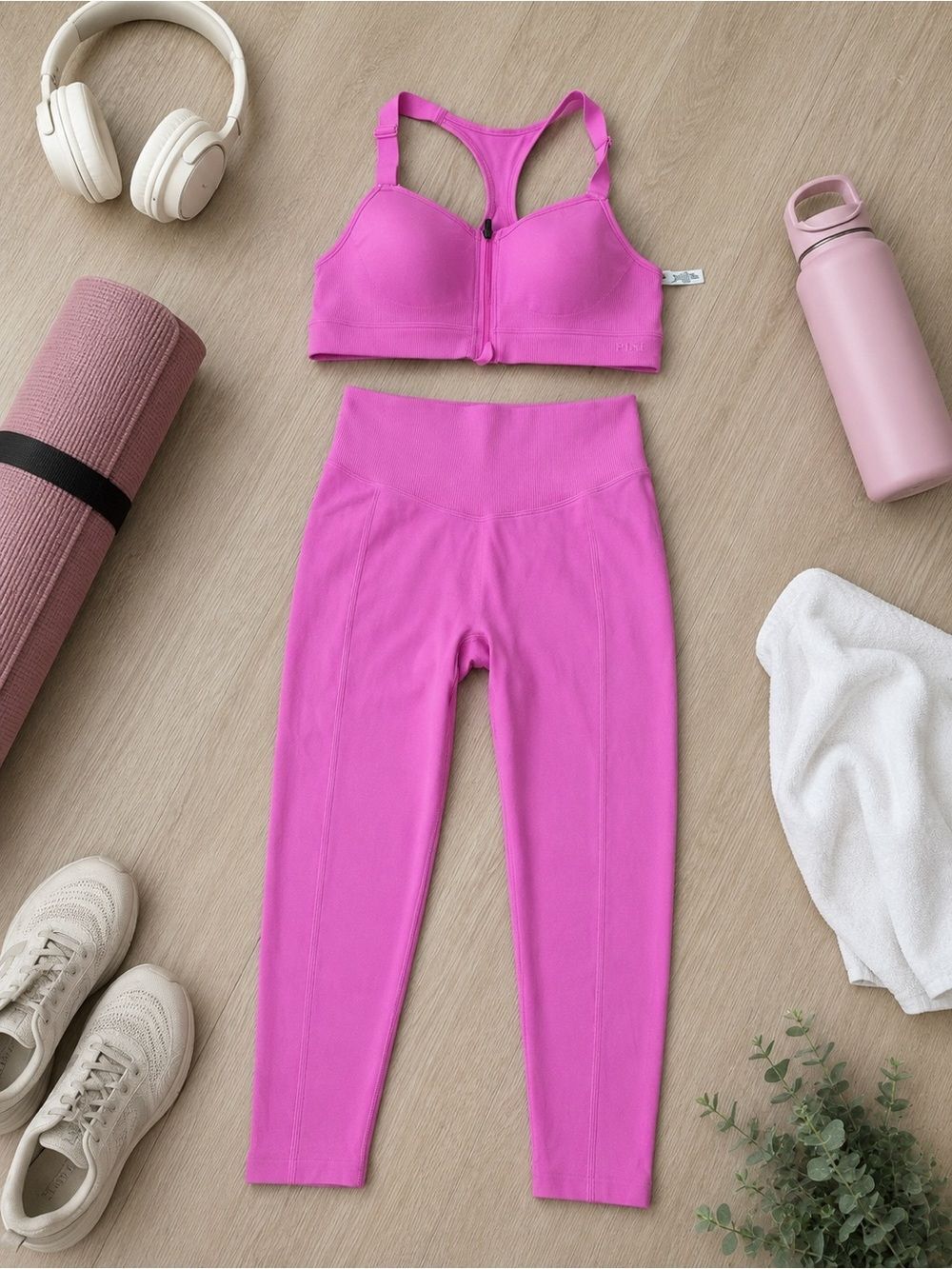 VSX Victoria’s Secret Ribbed Sports Bra & Leggings Set Medium Pink